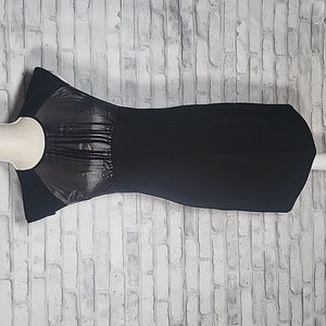 Bebe Y2K Black Silver Straight Business Boss Babe Bodycon Dress